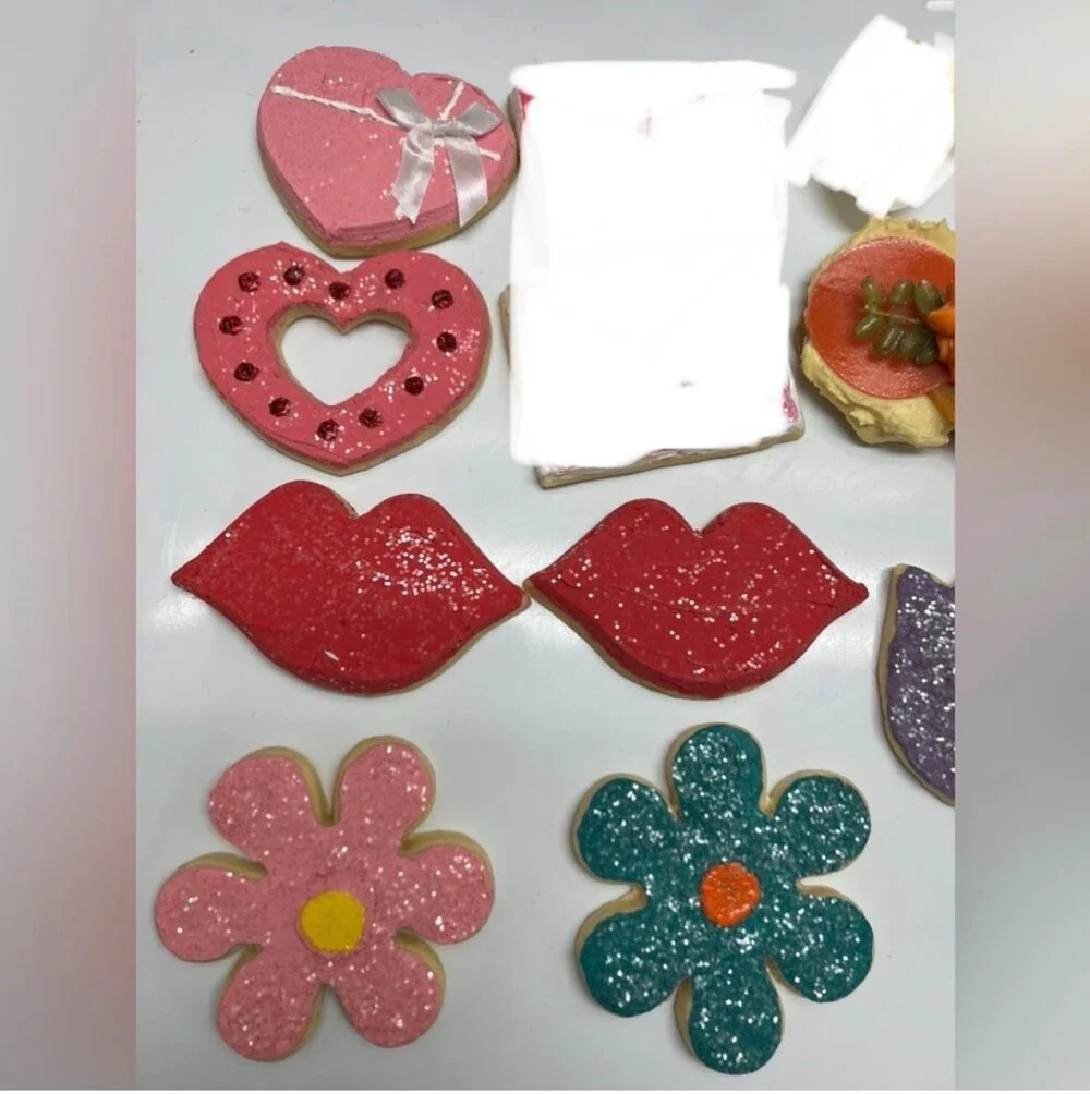 assortment of faux cookies ladybug flower heart lips love valentinea day decor